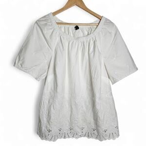 Talbots Womens White Cotton Cottagecore Embroidered Eyelet Romantic Top Size 1X